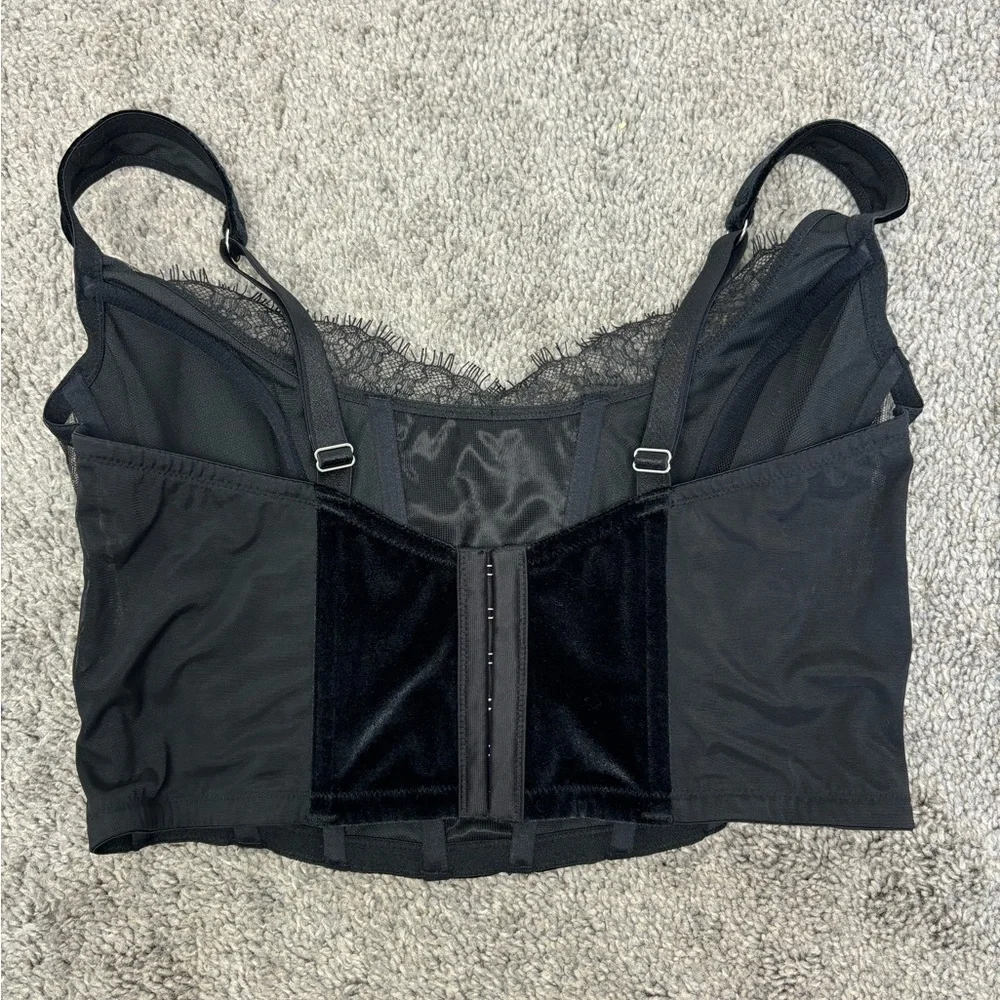 Victoria Secret black velvet corset top with mesh sides‎ and lace detailing